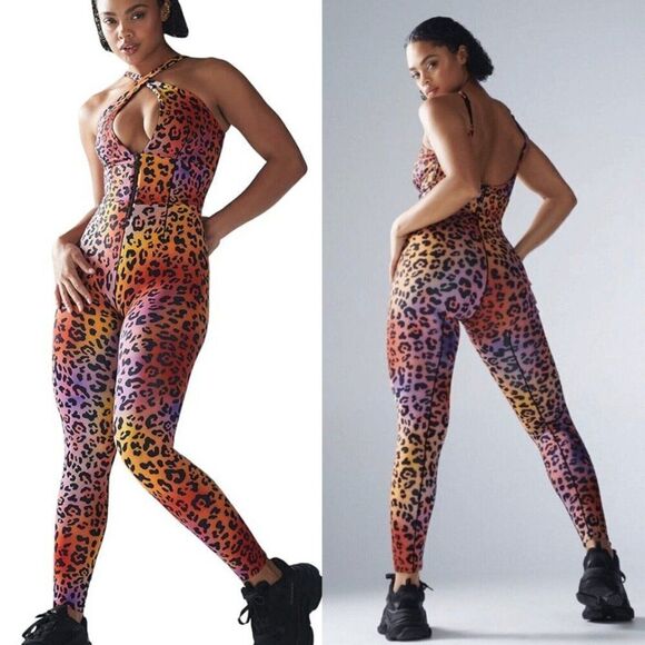Savage x Fenty Rhianna Hotline rainbow leopard jumpsuit Sz L - Picture 1 of 11